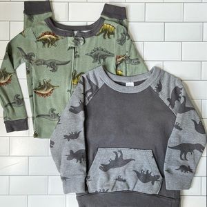 🦖🦕 2T Carter’s Dinosaur 2pc Set Sweatshirt & Onesie Pajamas Cotton Dino Print